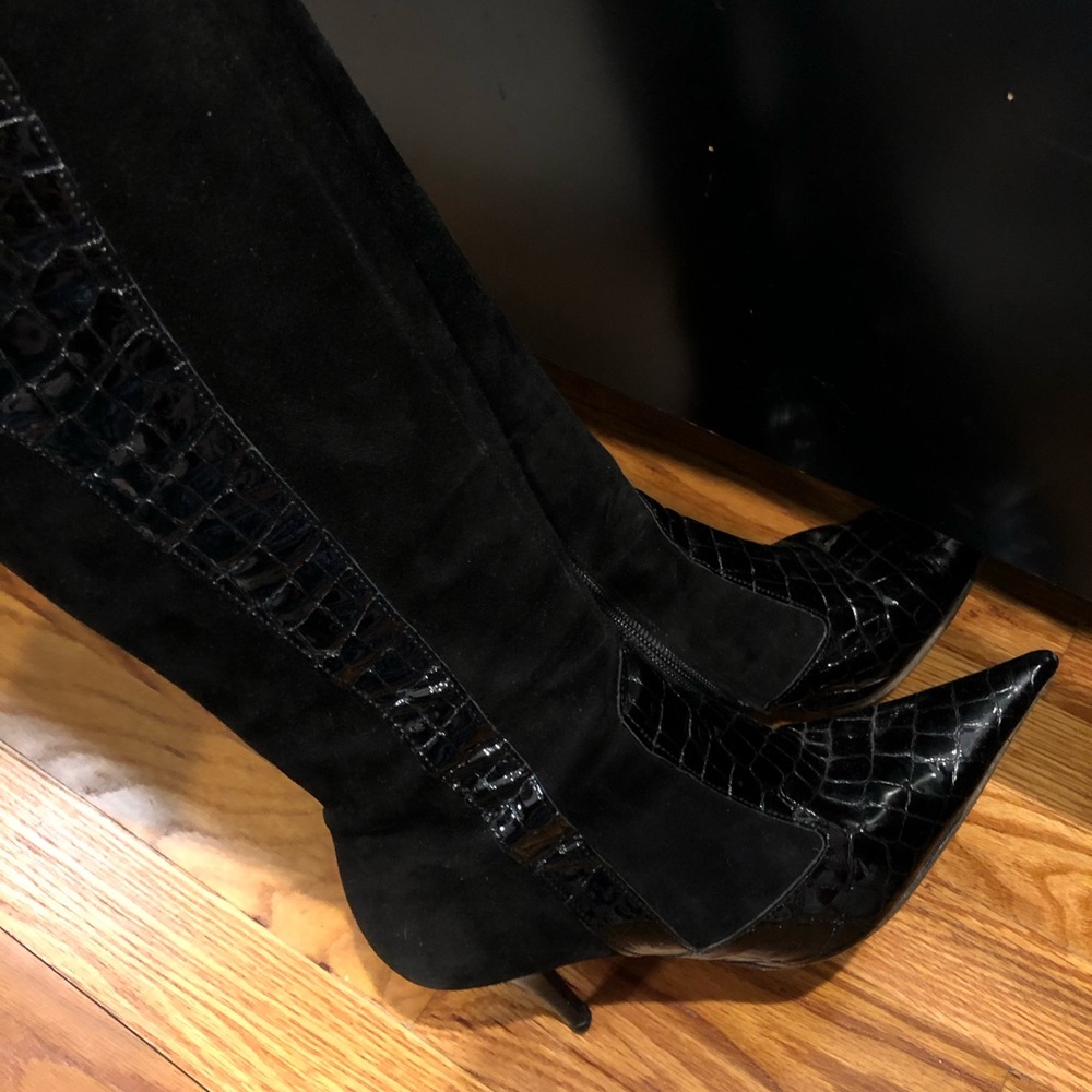 Black Suede & Leather Boots - Picture 4 of 7